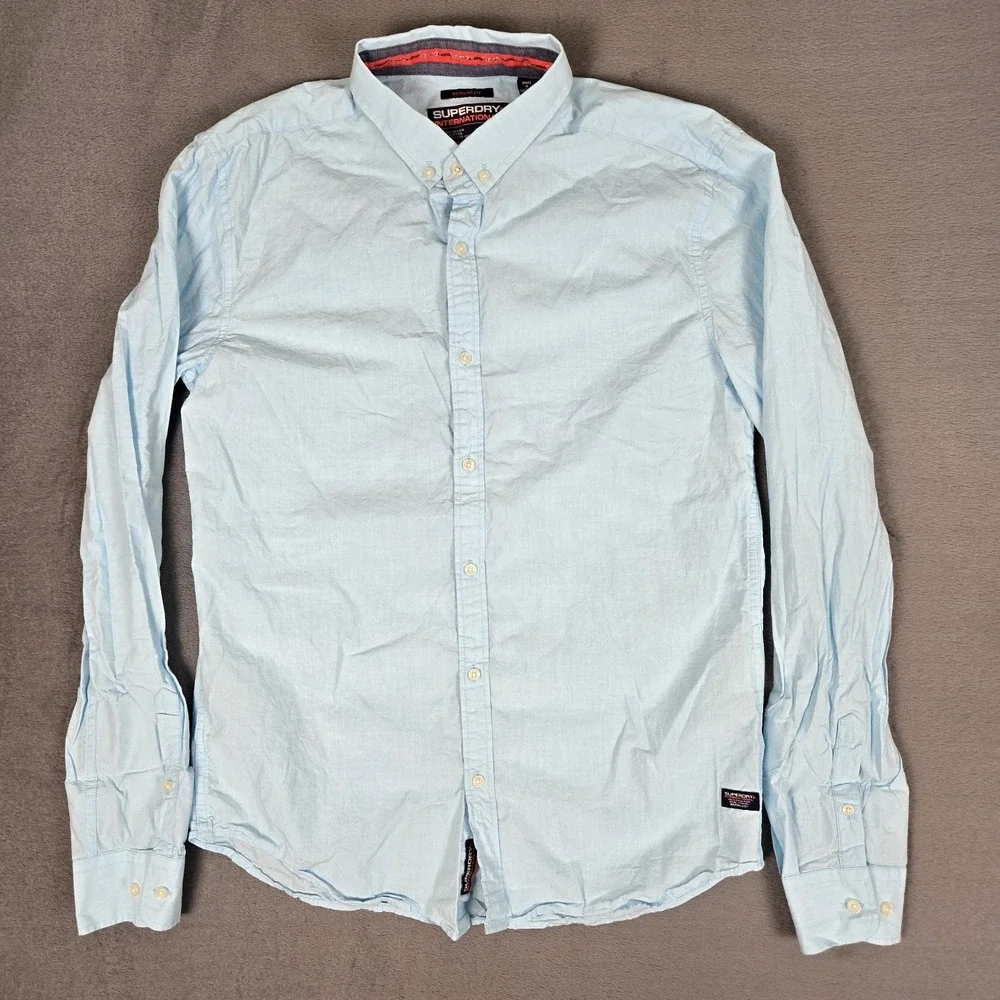 Superdry Button Down Shirt Mens Medium‎ Loght Blue Dress Long Sleeve